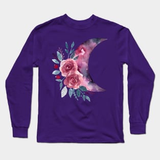 Flowers moon watercolor Long Sleeve T-Shirt